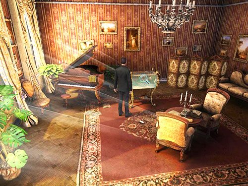 Następnie zbadaj akwarium - Zbadaj wszystkie ślady w pokoju muzycznym markiza | Kradzież w rezydencji markiza Conynghama - Testament Sherlocka Holmesa - poradnik do gry
