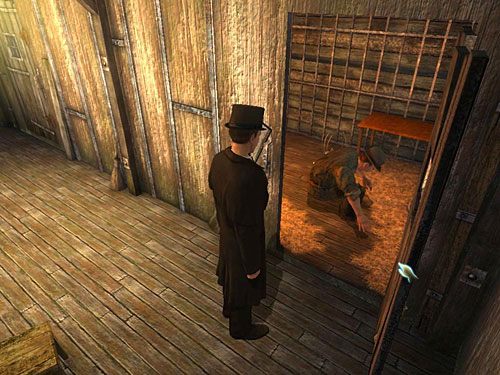 Holmes automatycznie schowa się w jednej z klatek w baraku (tej przy apteczce) - Pozbądź się pierwszego strażnika | Finał w opuszczonym lunaparku - Testament Sherlocka Holmesa - poradnik do gry
