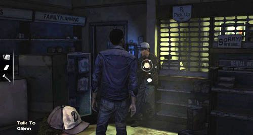 Kiedy powrócisz do apteki, będziesz mógł wreszcie porozmawiać z Glennem - 5 - Its Just One Bullet - Motel | Epizod I - A New Day | The Walking Dead - The Walking Dead - poradnik do gry