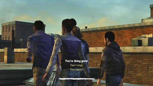 Jeśli Kenny żyje, obejrzyj początkową animację i wybierz dowolną opcję w pierwszym dialogu - 4 - Above River Street | Epizod V - No Time Left | Solucja The Walking Dead - The Walking Dead - poradnik do gry
