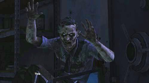 W środku znajduje się uwięziony zombie, który prawdopodobnie ma klucze do wyjścia - 7 - Stay Close To Me; Goodbye | Epizod V - No Time Left | The Walking Dead - The Walking Dead - poradnik do gry
