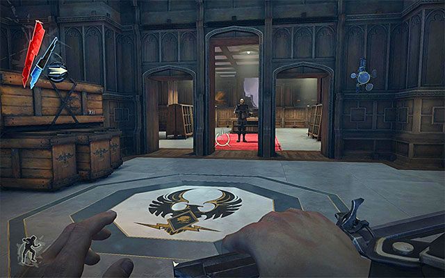 Jak już wcześniej wspomniałem, specjalne pomieszczenie Lorda Regenta jest patrolowane przez przeciwnika na szczudłach - Eksploracja dachu wieży Dunwall | Misja 6 - Return to the Tower | Dishonored - Dishonored - poradnik do gry