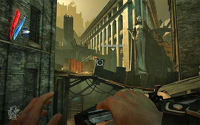 Baza Dauda to najwyższy budynek znajdujący się w lokacji [Centralne Rudshore - Central Rudshore] i najszybciej możesz tam dotrzeć pozostając na głównej ścieżce prowadzącej od miejsca startu (powyższy screen) - Przedostanie się do wnętrza bazy Dauda | Misja 7 - The Flooded District - Dishonored - poradnik do gry