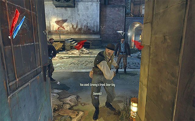 Bandyci dobijają się do głównych drzwi wejściowych do budynku - Zbadanie okolicy pierwszej ściany światła | Misja 2 - High Overseer Campbell - Dishonored - poradnik do gry