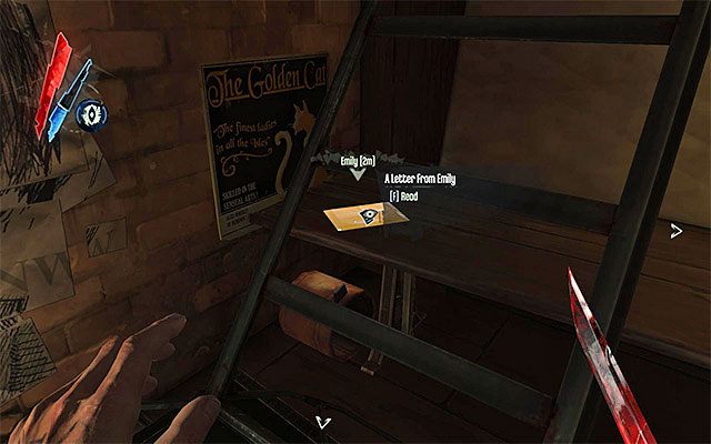 Koniecznie zbadaj komnaty Corvo, tak by odnaleźć pokazany na powyższym screenie list od Emily (A Letter from Emily) - Eksploracja pubu | Misja 8 - The Loyalists | Dishonored - Dishonored - poradnik do gry