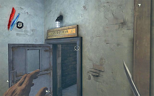 Powróć do klatki schodowej i zejdź na najniższy poziom piwnicy, wybierając przejście oznaczone jako VIP Exit (powyższy screen) - Uratowanie Emily | Misja 3 - House of Pleasure | Dishonored - Dishonored - poradnik do gry