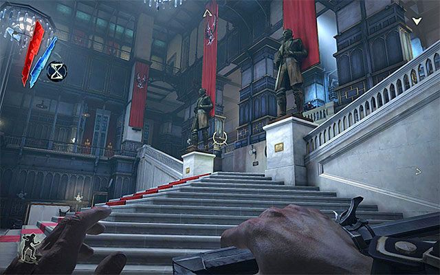 Na pierwsze piętro wieży Dunwall najprościej możesz dotrzeć wybierając główne schody (powyższy screen) - Eksploracja parteru wieży Dunwall | Misja 6 - Return to the Tower | Dishonored - Dishonored - poradnik do gry