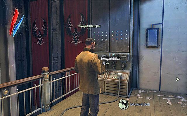 Podejdź do oficera propagandy i zainicjuj z nim rozmowę - Eksploracja trzeciego piętra wieży Dunwall | Misja 6 - Return to the Tower - Dishonored - poradnik do gry