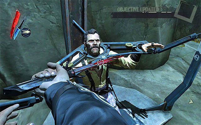 Podejdź do więzionego Slackjawa i użyj ostrza lub pistoletu do pozbawienia go życia - Zdobycie klucza do drugiej części kanałów | Misja 7 - The Flooded District - Dishonored - poradnik do gry