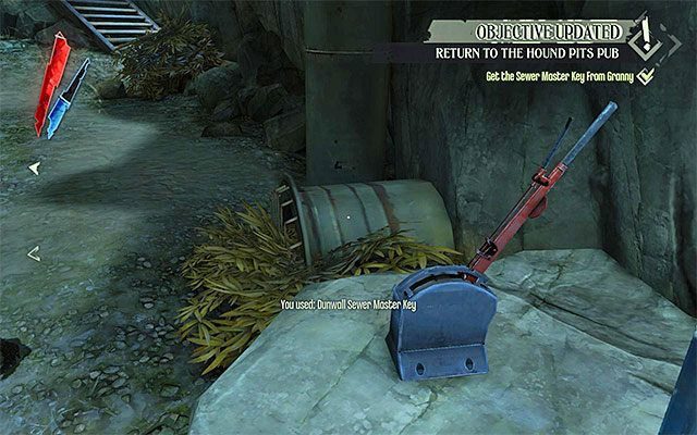 Podejdź do Babuni i odbierz od niej klucz do kanałów (Dunwall sewer master key) - Zdobycie klucza do drugiej części kanałów | Misja 7 - The Flooded District - Dishonored - poradnik do gry