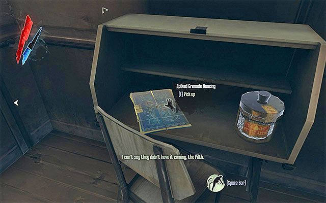 PLANY 1/1 (Spiked Grenade Housing) - Plany są wewnątrz posterunku strażników przy głównym wejściu na teren posiadłości Boyleów - Plany | Sekrety | Dishonored - Dishonored - poradnik do gry