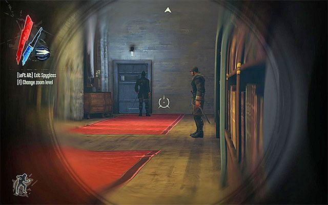 Uważaj na dwóch nowych wartowników przebywających na drugim piętrze (powyższy screen) - Zbadanie domu Sokolova | Misja 4 - The Royal Physician | Dishonored - Dishonored - poradnik do gry