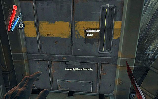Celem Twojej podróży jest winda i możesz przedostać się do jej wnętrza na dwa sposoby - Dotarcie do windy latarni morskiej | Misja 9 - The Light at the End | Dishonored - Dishonored - poradnik do gry