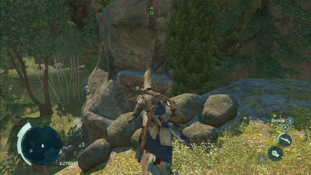 Jak walka dobiegnie końca, idź po pniu w lewo, a następnie przesuwaj się w tym samym kierunku, trzymając się krawędzi urwiska - Zadania Norris w Assassins Creed 3 Remastered - Assassins Creed 3 - poradnik do gry