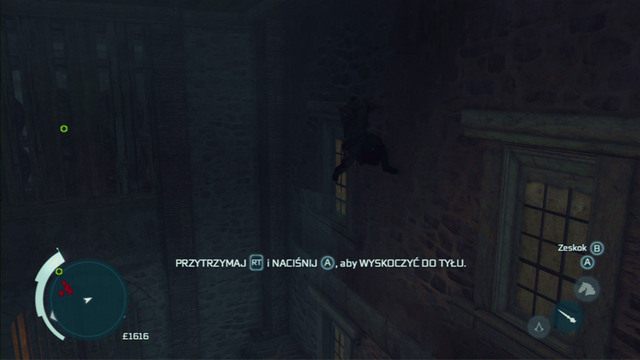Aby przejść dalej, przeskocz na drugą stronę małego pomieszczenia i wdrap się na drugie okno z lewej - Fort Wolcott (lokacja morska) | Skarb kapitana Kidda | Assassins Creed 3 - Assassins Creed 3 - poradnik do gry