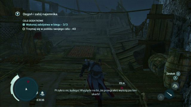 Podczas pościgu drogę będą ci blokować pojedynczy wrogowie - Skarb w umrzyka skrzynie (lokacja morska) | Skarb kapitana Kidda - Assassins Creed 3 - poradnik do gry