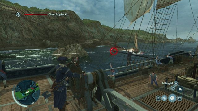 Zaraz za pierwszą linią min patrz uważnie w lewo - Pościg | Misje morskie w Assassins Creed 3 - Assassins Creed 3 - poradnik do gry