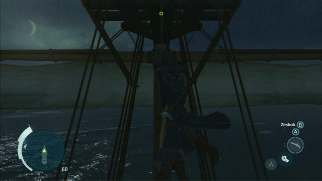 Po zakończeniu krótkiej rozmowy podejdź do masztu i wjedź na linie do góry - Ratunek | Misje morskie w Assassins Creed 3 - Assassins Creed 3 - poradnik do gry