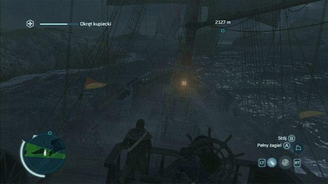 Gdy Connor wróci z powrotem na pokład, podejdź do steru i zacznij płynąc w zaznaczonym kierunku - Ratunek | Misje morskie w Assassins Creed 3 - Assassins Creed 3 - poradnik do gry