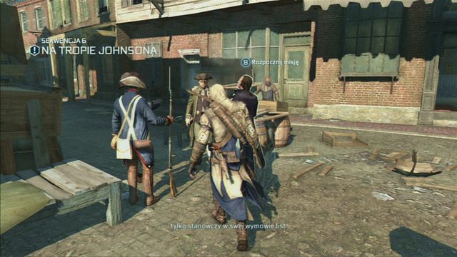 Możesz przenieść się równie szybko na nabrzeże, gdzie czeka na ciebie Samuel Adams - Sekwencja 6 - Na tropie Johnsona | Solucja Assassins Creed 3 - Assassins Creed 3 - poradnik do gry