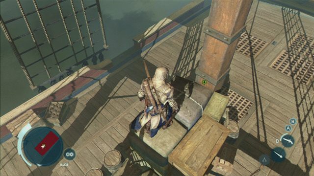 Gdy obaj przeciwnicy zginą, wejdź na stertę skrzyń obok masztu i stamtąd zabij grenadiera - Sekwencja 7 - Konflikt narasta | Solucja Assassins Creed 3 - Assassins Creed 3 - poradnik do gry