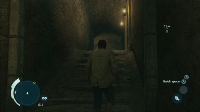 Musisz teraz iść powoli za mężczyzną, a jak ten skręci w lewo, wbiec szybko na górę - Sekwencja 8 - Więzienie Bridewell | Solucja Assassins Creed 3 - Assassins Creed 3 - poradnik do gry