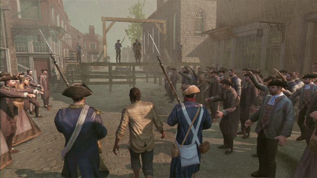 Gdy animacja dobiegnie końca, idź cały czas przed siebie, aż do szubienicy - Sekwencja 8 - Publiczna egzekucja | Solucja Assassins Creed 3 - Assassins Creed 3 - poradnik do gry