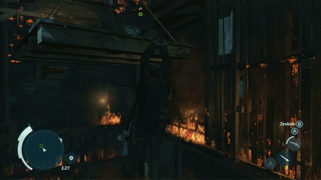 Dostaniesz się w ten sposób na zwisającą z sufitu platformę - Sekwencja 9 - Piana i płomienie | Solucja Assassins Creed 3 - Assassins Creed 3 - poradnik do gry