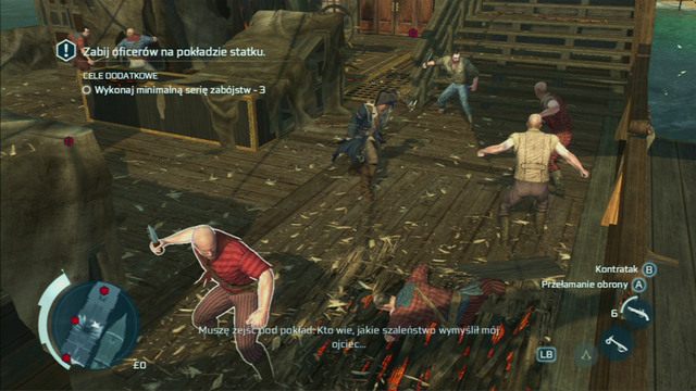 Tam twoim głównym zadaniem będzie zabicie trójki zaznaczonych na czerwono oficerów - Sekwencja 9 - Gorzki koniec | Solucja Assassins Creed 3 - Assassins Creed 3 - poradnik do gry