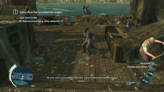 Aby to zrealizować, zaraz po wejściu na pokład, pobiegnij za stojącym przed tobą dowódcą - Sekwencja 9 - Gorzki koniec | Solucja Assassins Creed 3 - Assassins Creed 3 - poradnik do gry