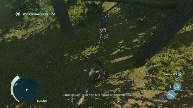 Przeskocz szybko na gałąź wiszącą nad pierwszym żołnierzem, wyceluj w niego i przytrzymaj przycisk strzału - Zadania Myriam w Assassins Creed 3 Remastered - Assassins Creed 3 - poradnik do gry