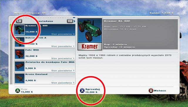 Po pierwsze sprzedaj jeden z zielonych ciągników - Pierwsza sprzedaż sprzętu i nowy zakup - opryskiwacz | Pierwsze kroki - Farming Simulator 2013 - poradnik do gry