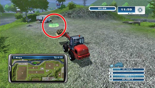Nie musisz precyzyjnie umieszczać palety w punkcie przeznaczenia - wystarczy że dojedziesz do celu w wyznaczonym czasie, a misja zostanie zaliczona - Misje transportowe | Misje w Farming Simulator 2013 - Farming Simulator 2013 - poradnik do gry