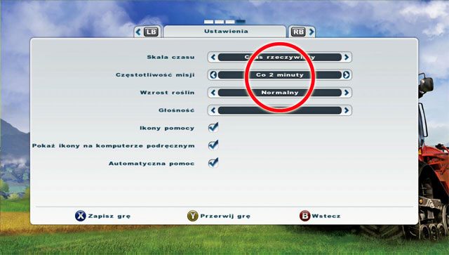 Na szczęście możesz ustalić jak często będą się pojawiać nowe misje - Częstotliwość pojawiania się nowych misji | Misje w Farming Simulator 2013 - Farming Simulator 2013 - poradnik do gry