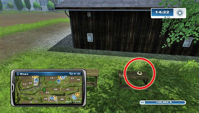 Podkowa leży na stole stojącym tuż obok pola nr 24 - Obszar A - podkowy 01 - 13 | Podkowy w Farming Simulator 2013 - Farming Simulator 2013 - poradnik do gry