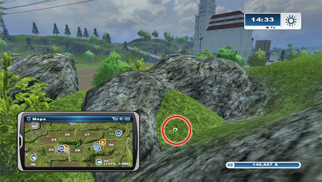 Podkowa leży wśród skał na północ od rzeki niedaleko Młyna - Obszar B - podkowy 14 - 24 | Podkowy w Farming Simulator 2013 - Farming Simulator 2013 - poradnik do gry