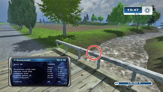 Pomiędzy polami nr 31 a 33 jest most nad rzeką - Obszar C - podkowy 25 - 36 | Podkowy w Farming Simulator 2013 - Farming Simulator 2013 - poradnik do gry