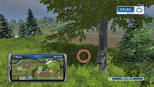 Podkowa leży pod drzewie, na wzgórzu na północny-zachód od pola nr 8 - Obszar F - podkowy 62 - 73 | Podkowy w Farming Simulator 2013 - Farming Simulator 2013 - poradnik do gry