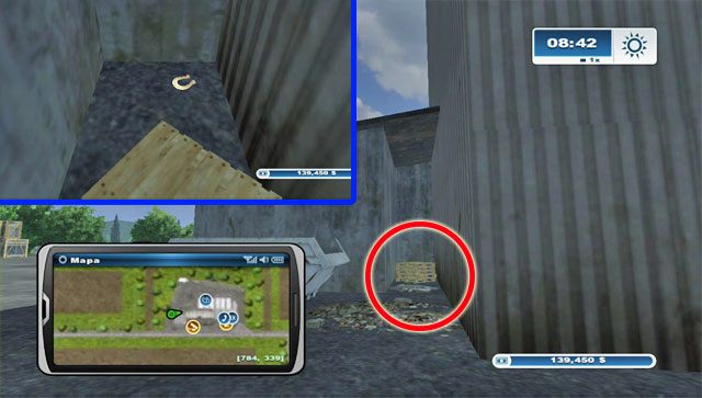 Na tyłach Farm shopu jest zaułek z paletami - Obszar G - podkowy 74 - 89 | Podkowy w Farming Simulator 2013 - Farming Simulator 2013 - poradnik do gry