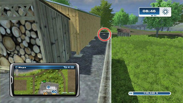 Na tyłach Farm Shopu jest wiata, a za nią leży podkowa - Obszar G - podkowy 74 - 89 | Podkowy w Farming Simulator 2013 - Farming Simulator 2013 - poradnik do gry