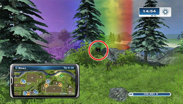 Gdy dotrzesz do miejsca, gdzie tęcza styka się z ziemią zauważysz swoją nagrodę - Nagroda za podkowy | Podkowy w Farming Simulator 2013 - Farming Simulator 2013 - poradnik do gry