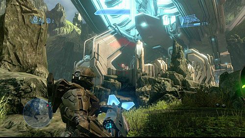 Opuść pojazd, weź działko stacjonarne ze sobą i wejdź do kolejnej jaskini - Dojdź do punktu zbiorczego | Rekwiem - Kampania | Halo 4 - Halo 4 - poradnik do gry