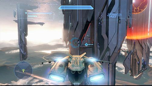 Po przerywniku, wyleć z tunelu i leć w kierunku wieży po lewej stronie - Dostań się do pierwszej wieży i zniszcz generator fal | Dezaktywacja - Kampania - Halo 4 - poradnik do gry