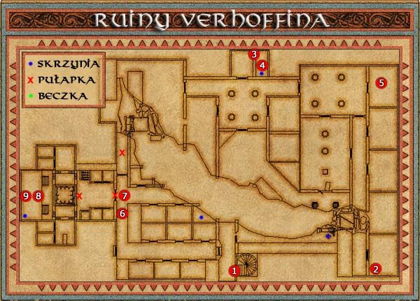 Ruiny Verhoffina to jeden z trudniejszych labiryntów i raczej niewskazane jest zapuszczanie się tutaj podczas pierwszej wizyty na wyspie, gdyż znajdujące się tu potwory w mgnieniu oka pozbawią nas życia - Wyspa Popiołów | Might & Magic IX Writ of Fate - Might & Magic IX: Writ of Fate - poradnik do gry