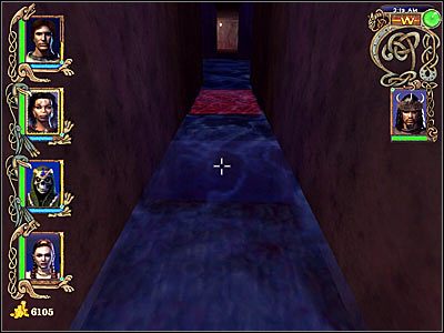 Jedna z trudniejszych prób - po przełączeniu dźwigni musimy przeskoczyć po płytkach na drugą stronę do drzwi, czasu jest mało a płytki wąskie i łatwo jest uruchomić znajdujące się wokół pułapki (najlepiej jest przy tej próbie wyłączyć automatyczne bieganie) - Frosgard | Might & Magic IX Writ of Fate - Might & Magic IX: Writ of Fate - poradnik do gry