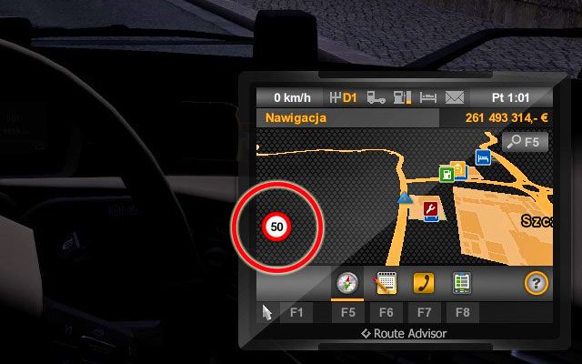 Doradca drogowy (GPS) w Euro Truck Simulator 2 Interfejs