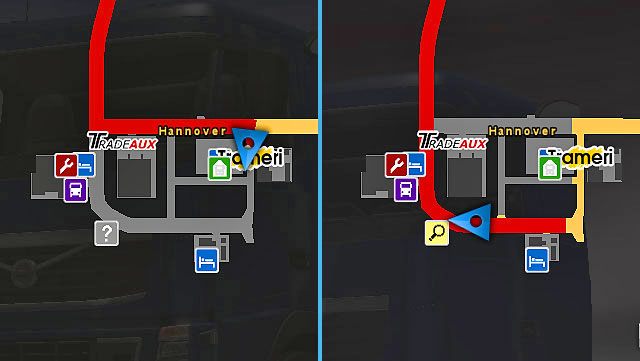 Takie nieodkryte obiekty na mapie zaznaczone są ikonką ze znakiem zapytania - ETS2: Odkrywanie miast i obiektów - Euro Truck Simulator 2 - poradnik do gry