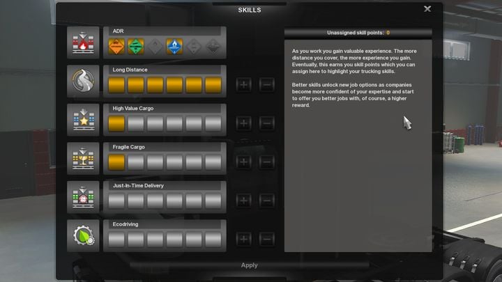Этот навык откроет более длинные маршруты, которые часто будут приносить вам большую прибыль - сумма, присуждаемая за заказ, является произведением ставки за километр и общего расстояния, которое вы преодолеете при выполнении заказа - ETS2: советы по запуску - как начать ? - Руководство по игре Euro Truck Simulator 2