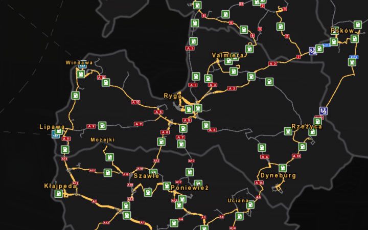 Układ drogowy na Łotwie. - ETS2 Bałtycki szlak: Charakterystyka dróg państw - Euro Truck Simulator 2 - poradnik do gry
