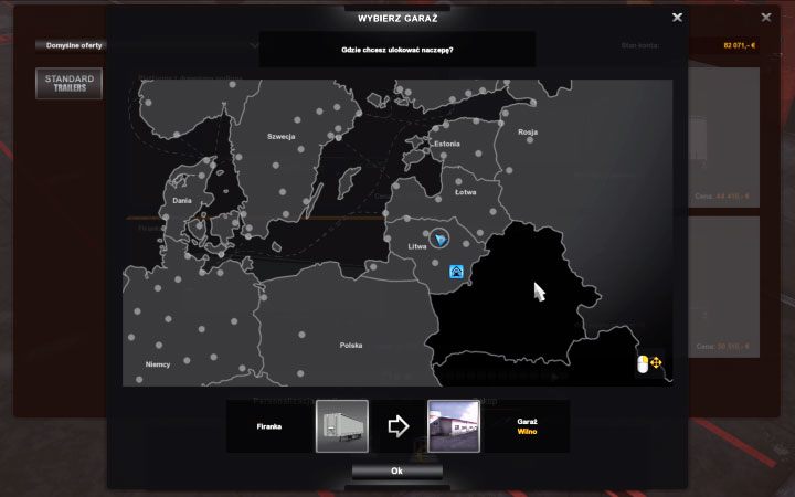 Po zakupie taka zakupiona naczepa musi zostać przypisana do jednego z posiadanych garaży - ETS2 Bałtycki szlak: Naczepy - Zakup, modyfikacja i zarządzanie - Euro Truck Simulator 2 - poradnik do gry